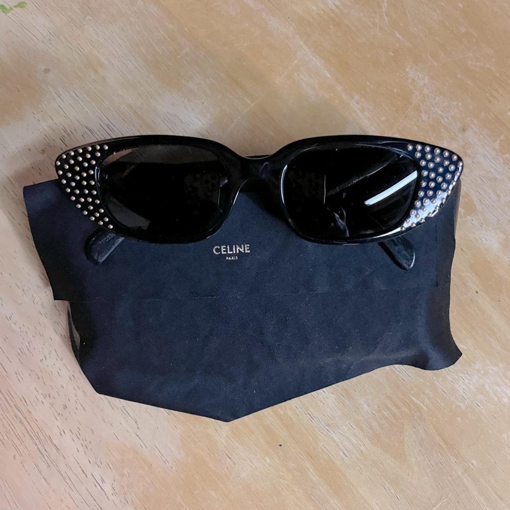 Authentic Gold Studded Celine Cat Eye Sunglasses Black - Like New!